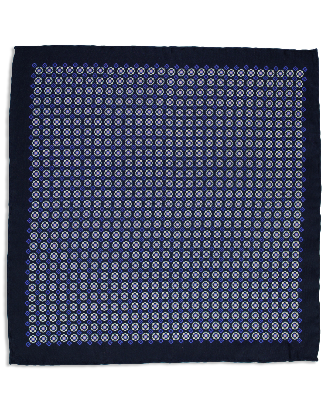 Einstecktuch aus Seiden-Twill in Mitternachtsblau mit elegantem Medaillon-Muster