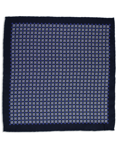 Einstecktuch aus Seiden-Twill in Mitternachtsblau mit elegantem Medaillon-Muster