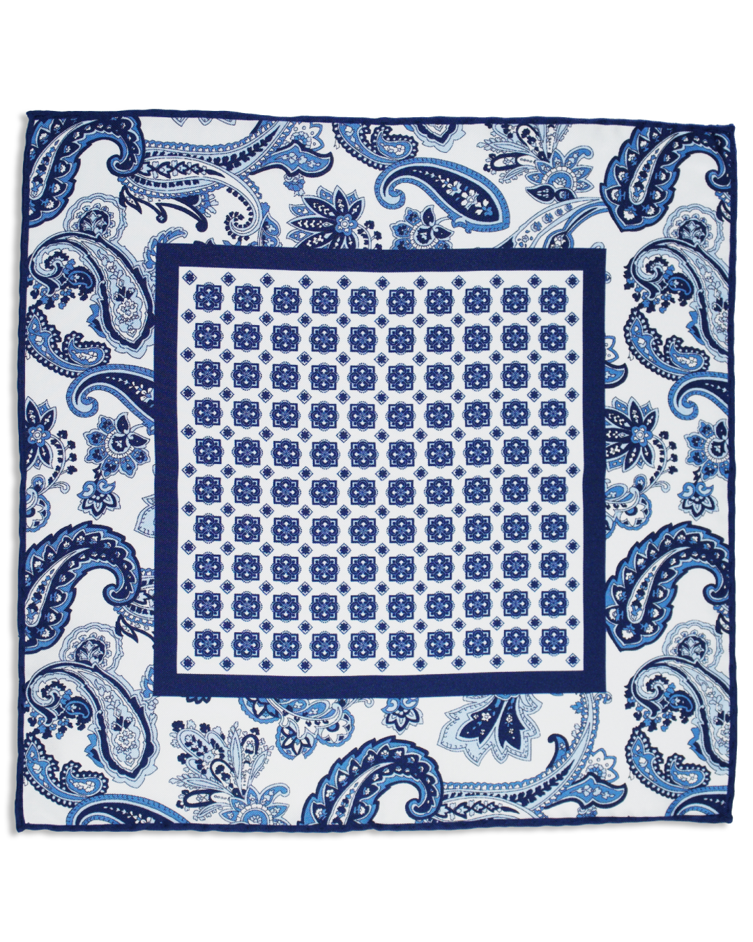 Einstecktuch aus Seiden-Twill in Dunkelblau mit Paisley-Muster und Medaillons