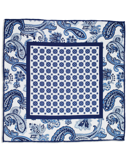 Einstecktuch aus Seiden-Twill in Dunkelblau mit Paisley-Muster und Medaillons