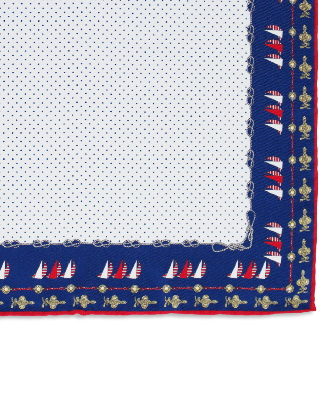 Nahaufnahme des maritimen Musters auf mehrfarbigem Seiden-Einstecktuch