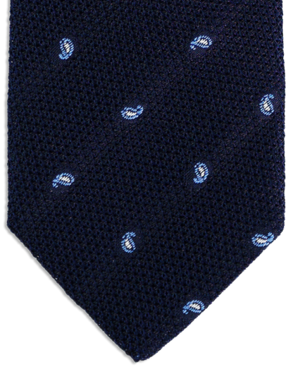 Grenadine Seidenkrawatte in Mitternachtsblau mit zartem Paisley-Muster