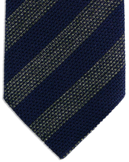 Grenadine Seidenkrawatte in Navy und Gold mit klassischen Regimentsstreifen
