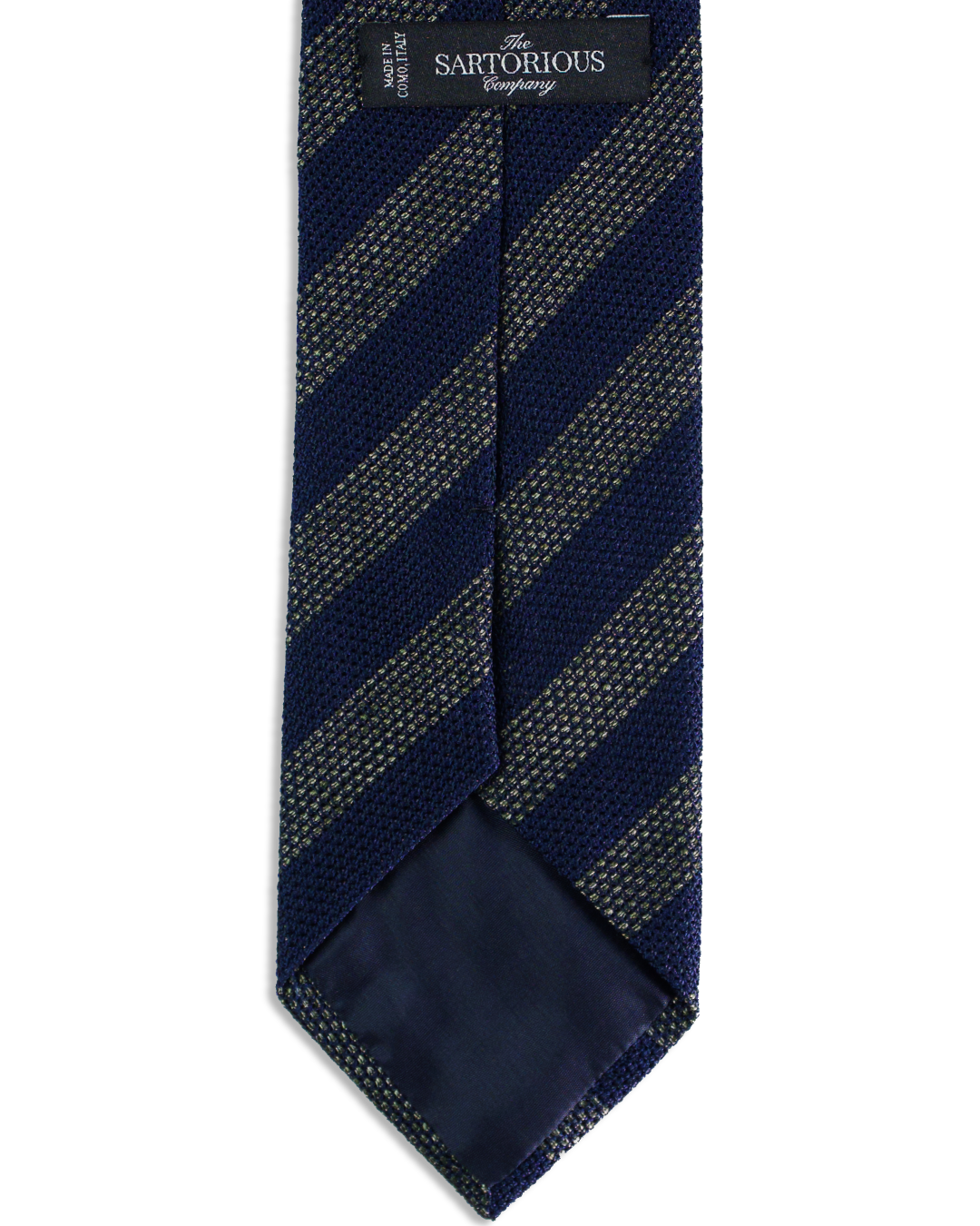 Rückseite der handgefertigten Grenadine-Krawatte mit Woll-Viskose-Einlage aus Como