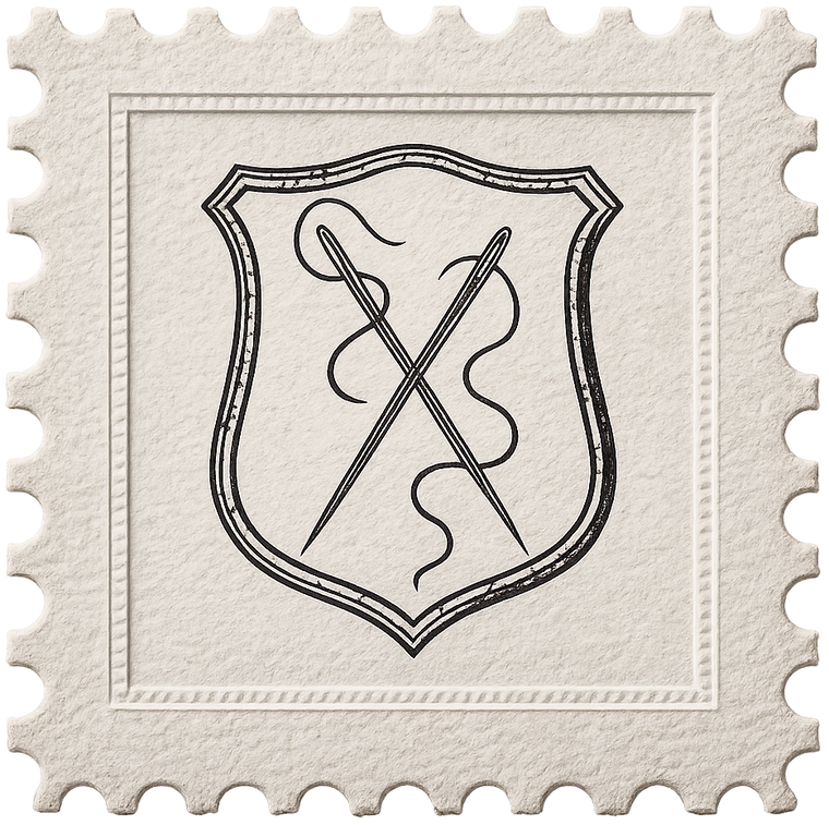 Briefmarken-Illustration mit Wappenlogo von The Sartorious Company neben der Newsletter-Anmeldung